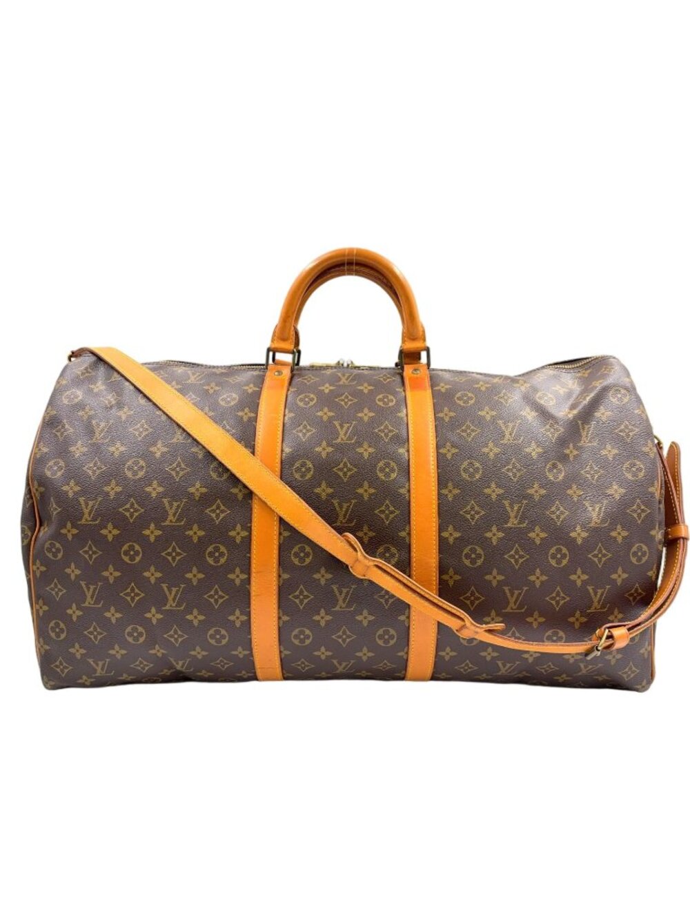 Louis Vuitton Keepall Bandouliere 60 Monogram Leather Brown Boston Bag Gold - Picture 1 of 15